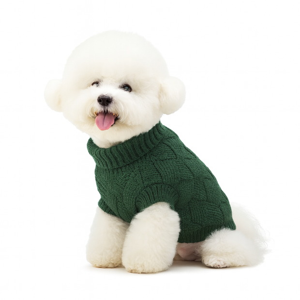 Klassischer Strickpullover für Hunde – Smaragdgrün