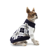 Klassischer Strickpullover für Hunde Warm & Weich Marineblau Weiß