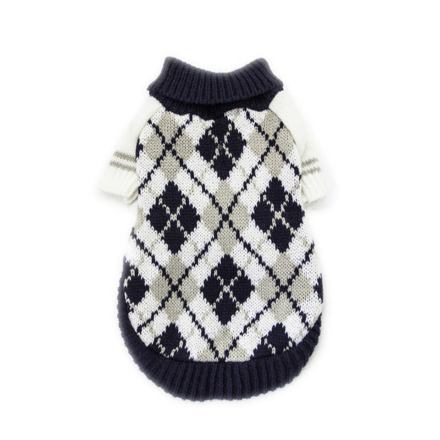 Klassischer Strickpullover für Hunde Warm & Weich Marineblau Weiß