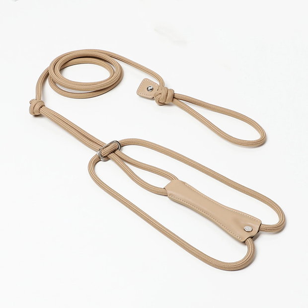 Verstellbare Premium Hundeleine Veganleder Beige Robust Komfortgriff