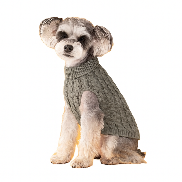 Weicher Strickpullover für Hunde Warm Atmungsaktiv Zopfmuster Grau